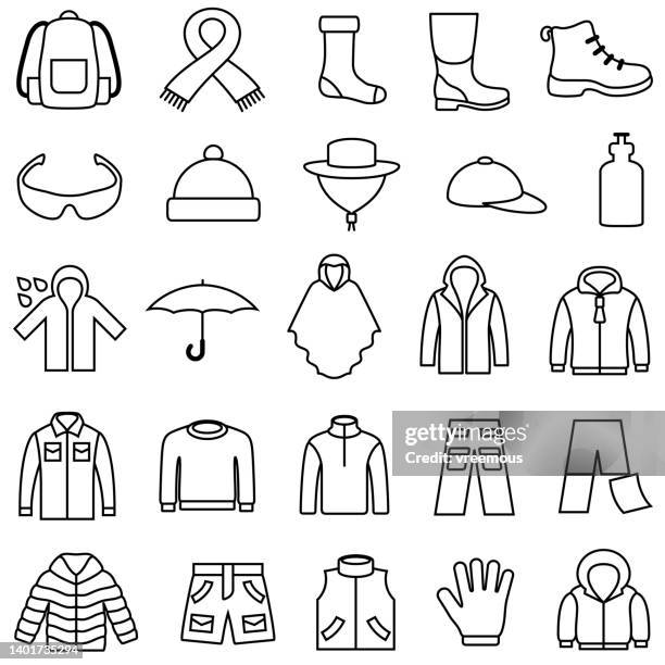 outdoor clothing outline icons - clothing stock illustrations