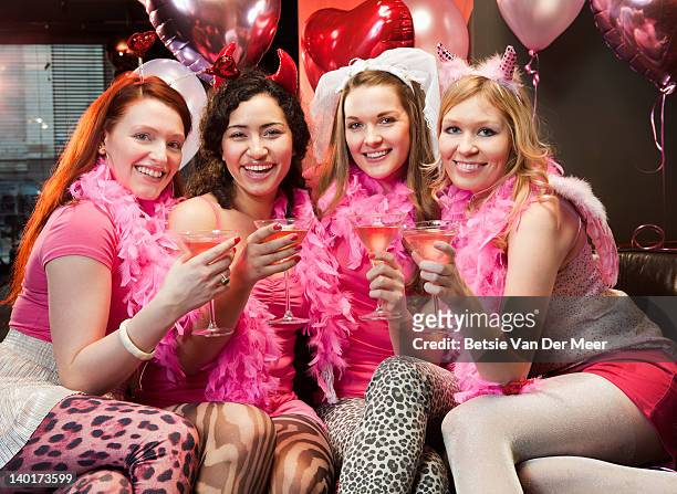 portrait of women at hen night party. - bachelorette stock pictures, royalty-free photos & images