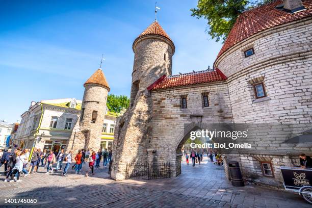 puerta de viru, casco antiguo de tallin, estonia - tallinn fotografías e imágenes de stock