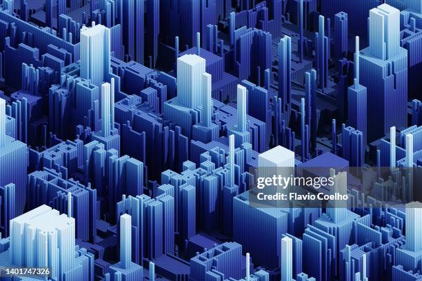blue cityscape abstract background - 3d city stockfoto's en -beelden