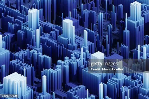 blue cityscape abstract background - 3d network diagram stock pictures, royalty-free photos & images