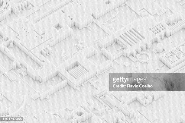 white blocks technology pattern abstract background - futuristic circuit stock-fotos und bilder