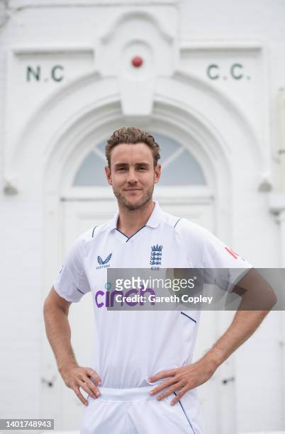England bowler Stuart Broad poses for a portrait at Trent Bridge on June 08, 2022 in Nottingham, England.