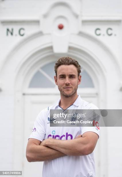 England bowler Stuart Broad poses for a portrait at Trent Bridge on June 08, 2022 in Nottingham, England.