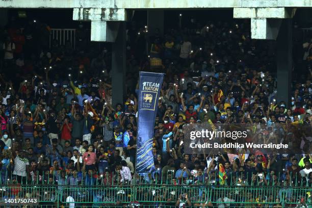 Sri Lankan fans cheering during the 2nd match in the T20 International series between Sri Lanka and Australia at R. Premadasa Stadium on June 08,...