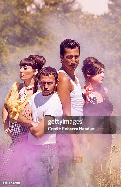 fifties rebels posing in woods - monsey stock pictures, royalty-free photos & images