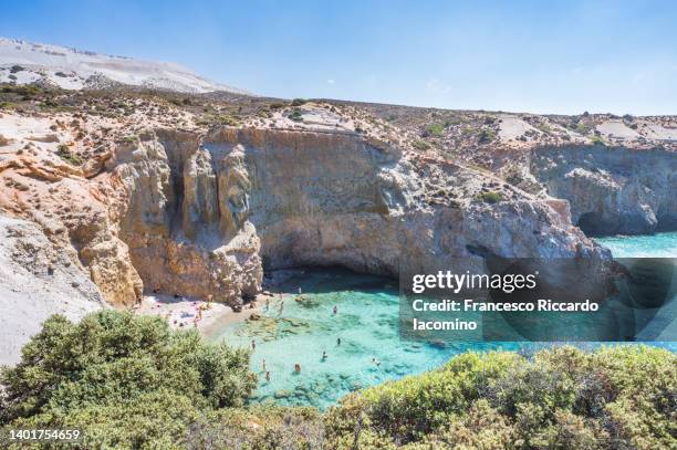 tsigrado beach, milos, cyclades islands, greece - milos stock pictures, royalty-free photos & images