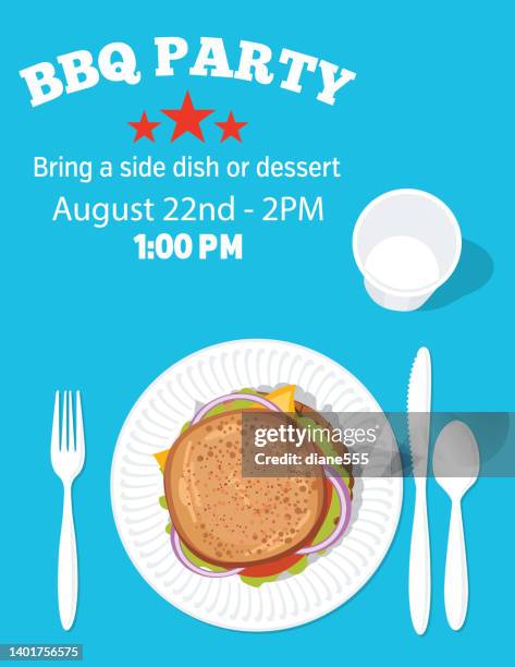bbq party invitation template - grill overhead stock illustrations