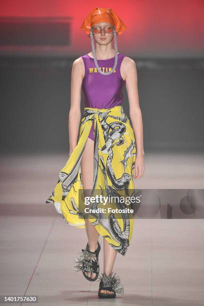 Model walks the runway during the Martins fashion show as part of the Sao Paulo Fashion Week N53 on June 3, 2022 in Sao Paulo, Brazil.