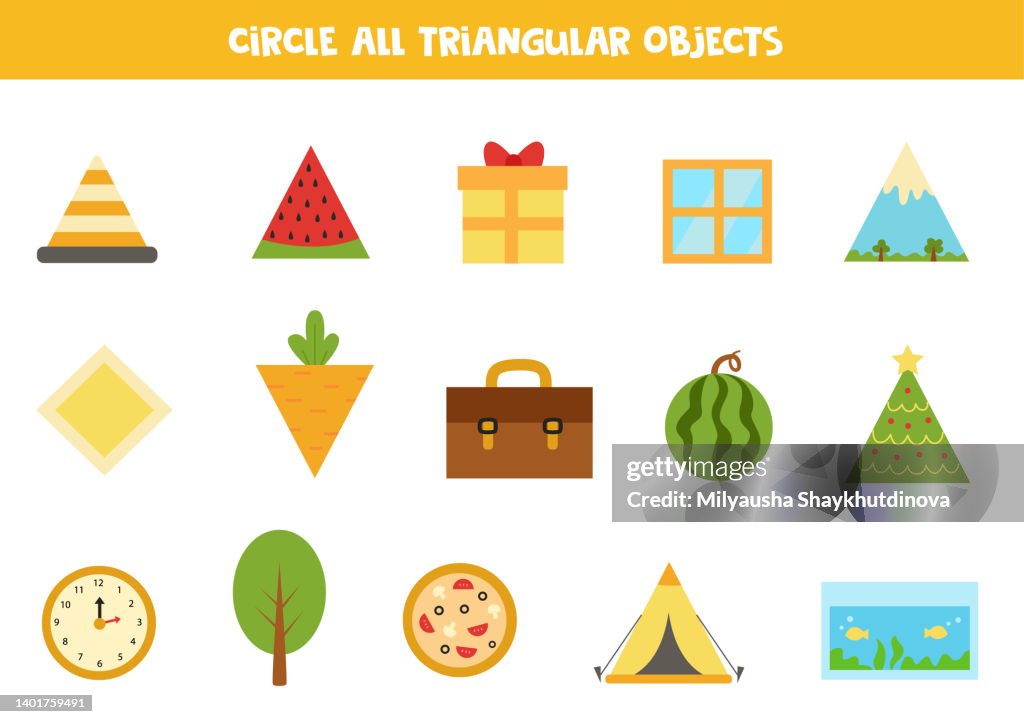 Find All Triangular Objects Educational Worksheet For Children High-Res ...