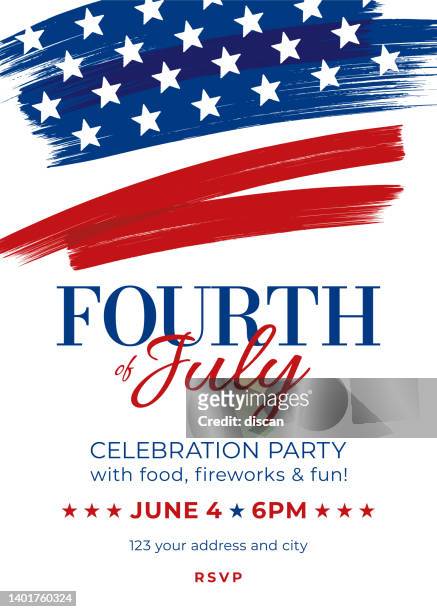fourth of july party invitation template. - stroke month stock illustrations