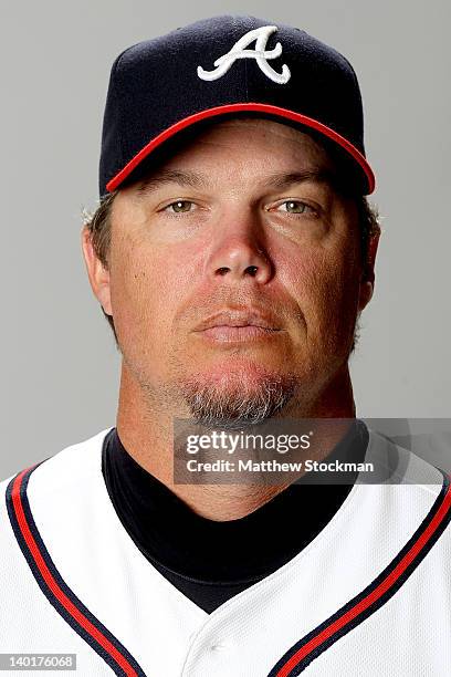 Chipper Jones of the Atlanta Braves poses for a portrait during photo day at Champion Stadium on February 29, 2012 in Lake Buena Vista, Florida.