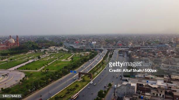 beautiful lahore city,aerial view of minar-e- pakistan shahi mosque,pakistan - minar e pakistan stock pictures, royalty-free photos & images