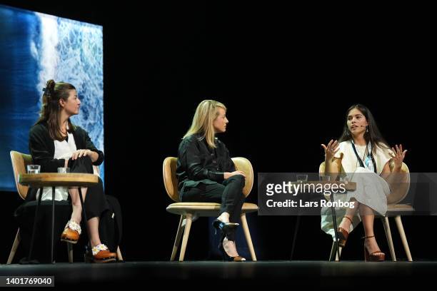 Kristen Nutall, Jocelyn Wilkinson and Xiye Bastida speak at the ‘Science-Based Targets for Nature’ panel discussion during Day Two of the Global...