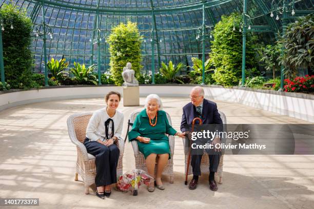 Princess Claire, Queen Paola and King Albert II of Belgium pose for a picture during the presentation of the Queen Paola Prize for Education...