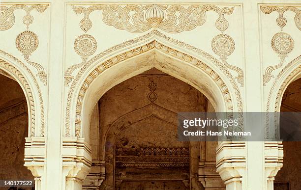 india, hyderabad, detail at qutbshahi tombs near golconda - hyderabad stock pictures, royalty-free photos & images