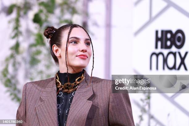 Macarena Achaga gestures during the press conference of "Father Of The Bride" at St Regis Hotel on June 08, 2022 in Mexico City, Mexico.
