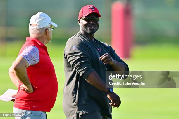 Head coach Todd Bowles of Tampa Bay Buccaneers looks on during the 2022 Buccaneers minicamp at AdventHealth Training Center on June 08, 2022 in...