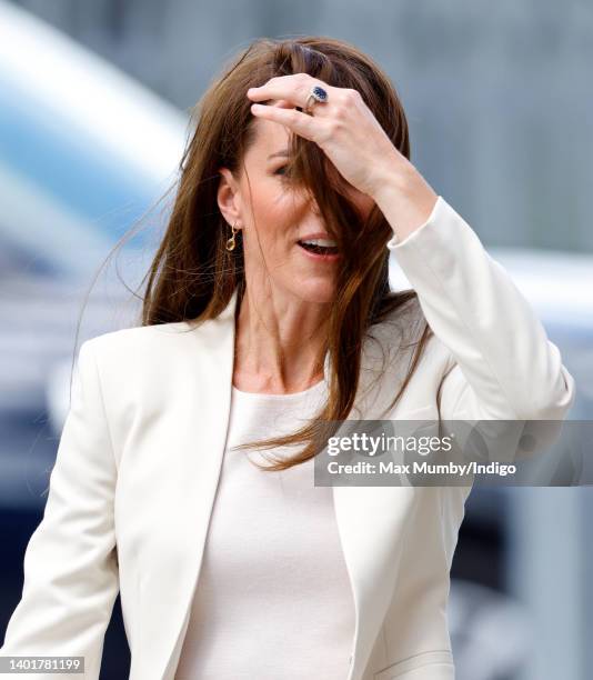 Catherine, Duchess of Cambridge arrives for a visit to Little Village's Brent hub on June 8, 2022 in London, England. Little Village is London's...