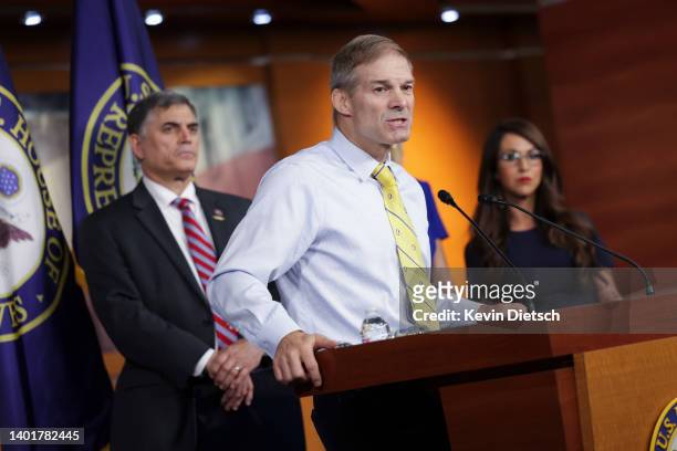 Rep. Jim Jordan speaks at a House Second Amendment Caucus press conference at the U.S. Capitol on June 08, 2022 in Washington, DC. The lawmakers said...