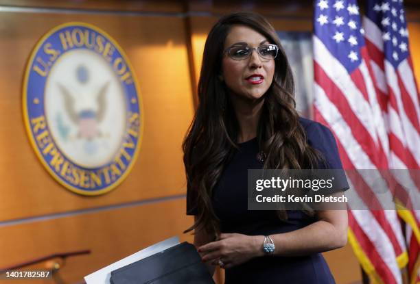 Rep. Lauren Boebert leaves after a House Second Amendment Caucus press conference at the U.S. Capitol on June 08, 2022 in Washington, DC. The...