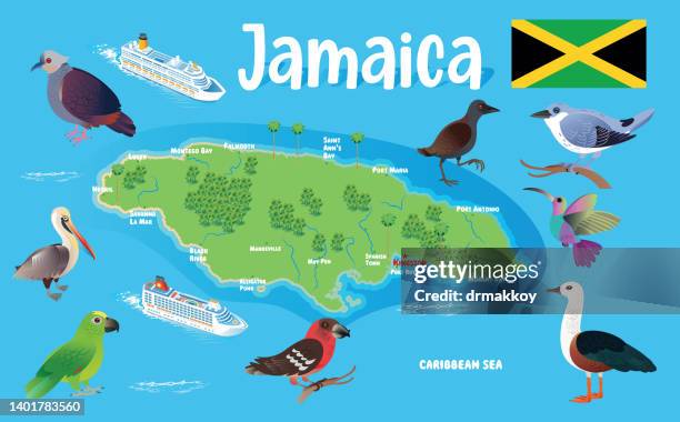 jamaica travel map - jamaica flag stock illustrations