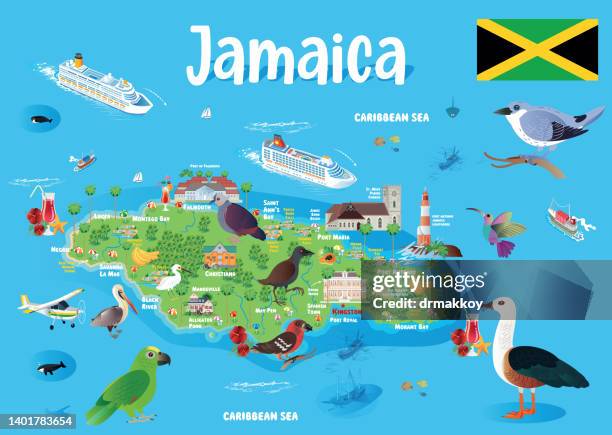 jamaika reisekarte - caribbean sea stock-grafiken, -clipart, -cartoons und -symbole