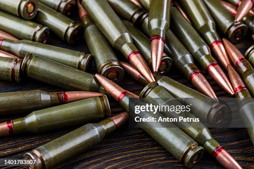 Kalashnikov assault rifle cartridges close-up Kalashnikov assault rifle cartridges close-up
