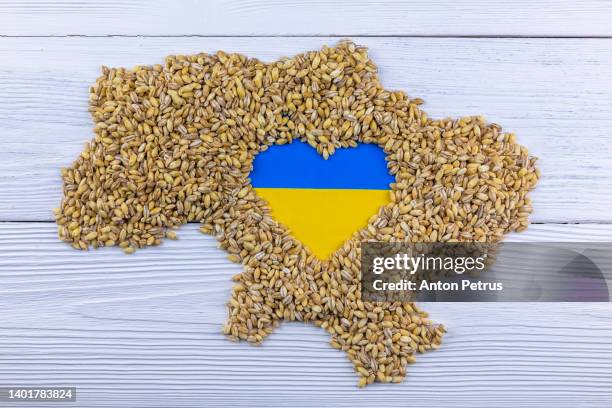 map of ukraine from grain. concept of food supply crisis and global food scarcity because of war in ukraine. - agriculture in ukraine stock pictures, royalty-free photos & images