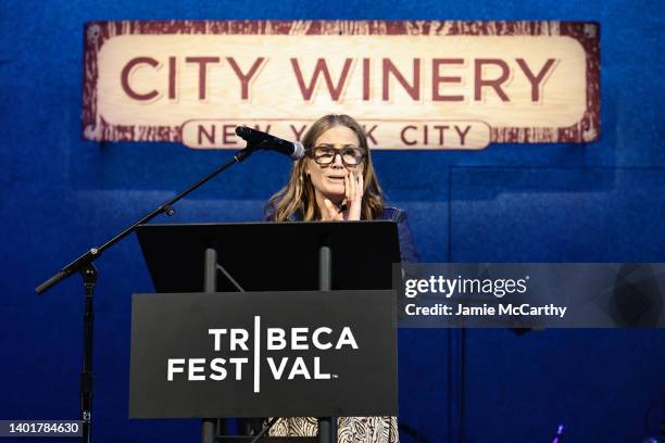 Nancy Lefkowitz speaks onstge at the Jury Welcome Lunch during the 2022 Tribeca Film Festival at City Winery on June 08, 2022 in New York City.