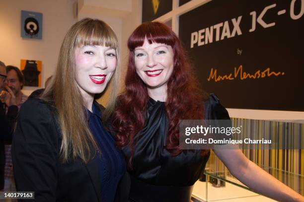 Betony Vernon and Victoire de Castellane attend the Marc Newson & Pentax: The Unveiling Of 'K-01' Champagne Cocktail at Colette, during Paris Fashion...