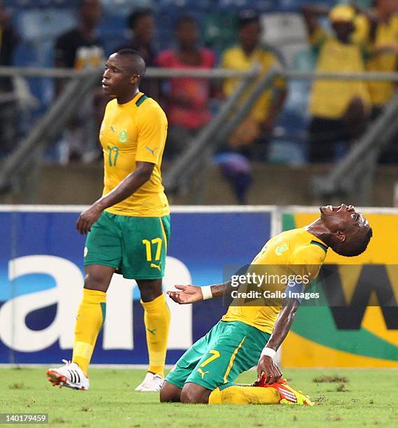 Teko Modise reacts after the match during the International Friendly match between South Africa and Senegal at Moses Mabhida Stadium on February 29,...