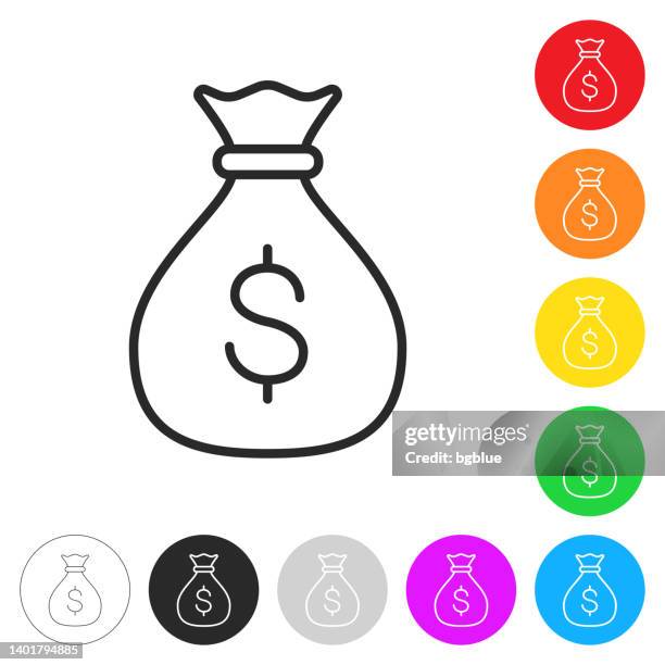 ilustraciones, imágenes clip art, dibujos animados e iconos de stock de bolsa de dinero con signo de dólar. icono en botones coloridos - bolsa de dinero