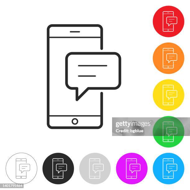 smartphone with speech bubble. icon on colorful buttons - push notification icon stock illustrations
