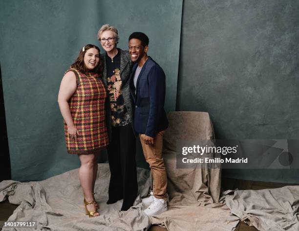 Actors Beanie Feldstein, Jane Lynch and Jared Grimes pose for a portrait at 88th Annual Drama League Awards on May 20, 2022 in New York City.