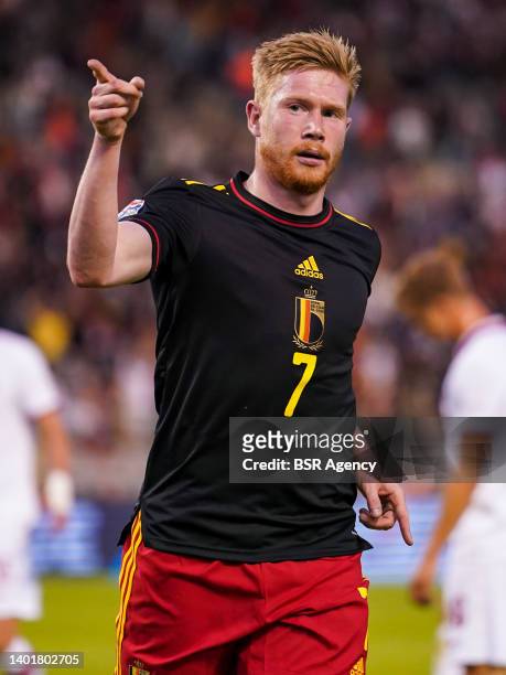 Kevin De Bruyne of Belgium is celebrating his goal during the UEFA Nations League A Group 4 match between the Belgium and Poland at the Stade Roi...