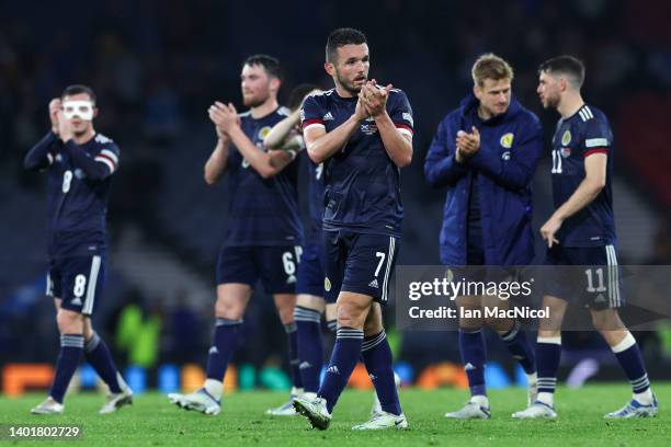 John McGinn of Scotland and his team mates applaud the fans at the end of the UEFA Nations League League B Group 1 match between Scotland and Armenia...