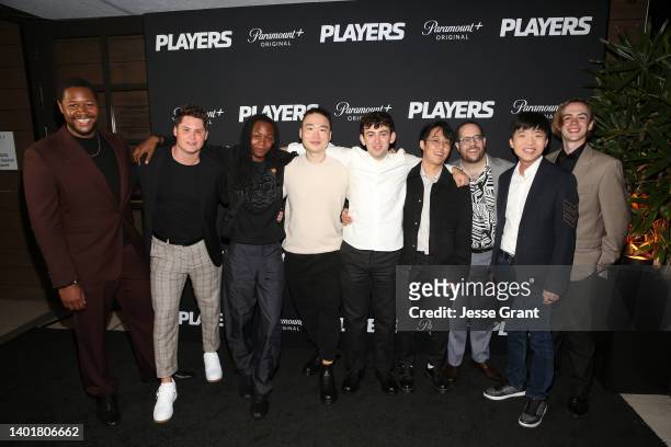 Luke Tennie, Matt Shively, Da'Jour Jones, Misha Brooks, Youngbin Chung, Ely Henry, Michael Ahn and Christopher Gilstrap attend the "Players"...