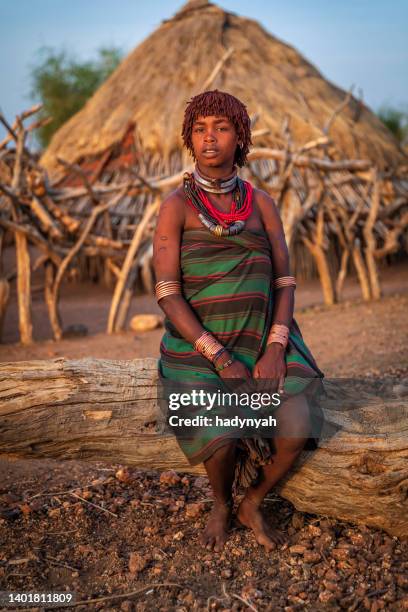 portrait of woman from hamer tribe, ethiopia, africa - hamer tribe stock pictures, royalty-free photos & images