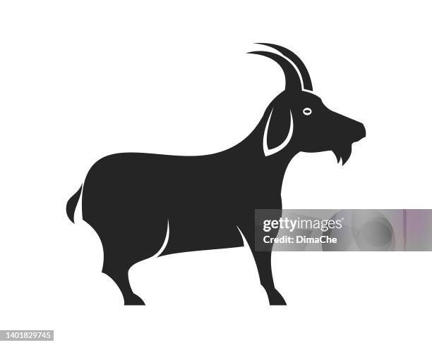 ilustraciones, imágenes clip art, dibujos animados e iconos de stock de silueta de cabra - icono vectorial recortado - ibex mountain goat