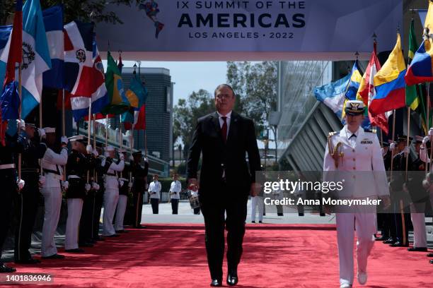 Mexico's Secretary of Foreign Affairs Marcelo Ebrard, arrives to the Microsoft Theater for the opening ceremonies of the IX Summit of the Americas on...