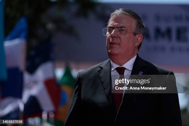 Mexico's Secretary of Foreign Affairs Marcelo Ebrard, arrives to the Microsoft Theater for the opening ceremonies of the IX Summit of the Americas on...