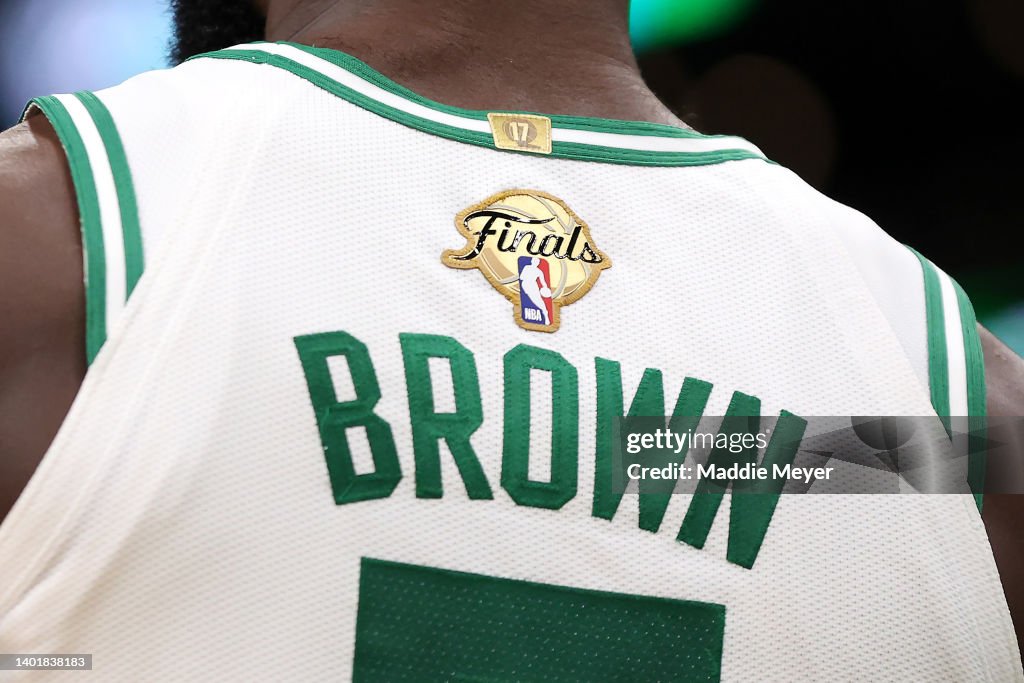 A detail photo of the jersey and NBA Finals logo, worn by Jayson News  Photo - Getty Images