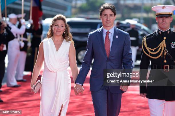 Prime Minister Justin Trudeau of Canada arrives alongside his wife Sophie Gregoire Trudeau to the Microsoft Theater for the opening ceremonies of the...