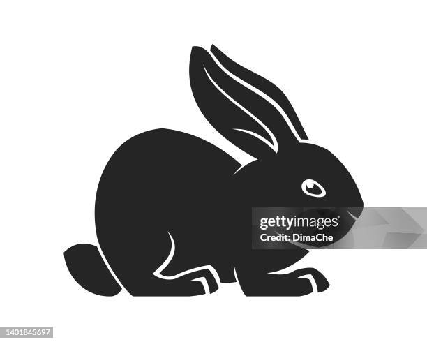 ilustraciones, imágenes clip art, dibujos animados e iconos de stock de silueta de conejo - icono vectorial recortado - lagomorfos