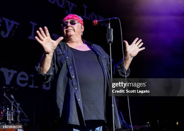 Mike Reno of Loverboy performs at Pine Knob Music Theatre on June 08, 2022 in Clarkston, Michigan.