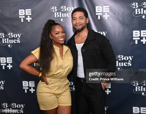 Kandi Burruss and Jussie Smollett attend the "B-Boy Blues" Atlanta premiere at Silverspot Cinema at The Battery Atlanta on June 8, 2022 in Atlanta,...