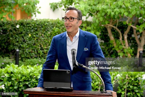 Charlie Collier speaks at the private cocktail reception with Life Achievement Honoree Julie Andrews at Fox Studio Lot on June 08, 2022 in Los...