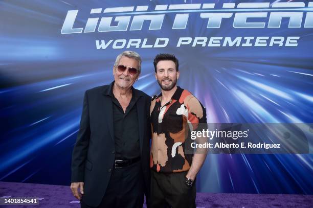 James Brolin and Chris Evans attend the World Premiere of Disney and Pixar's feature film "Lightyear" at El Capitan Theatre in Hollywood, California...