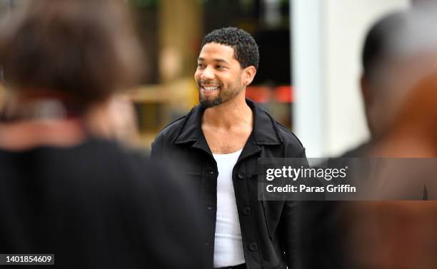 Director/Actor Jussie Smollett arrives at the Atlanta premiere of "B-Boy Blues" at Silverspot Cinema at The Battery Atlanta on June 08, 2022 in...